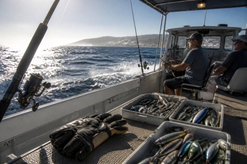 Checklist en benodigdheden op het dek van een vissersboot op Lanzarote